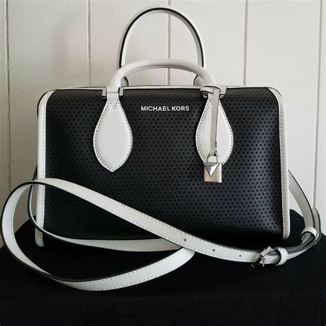 michael kors black and white|Michael Kors black shiny purse.